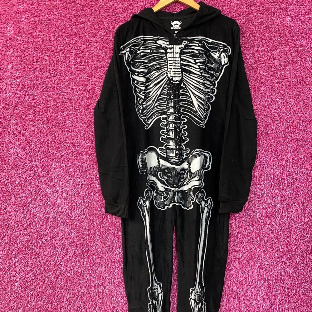 Under Disguise Skeleton Black Warm Fleece One Piece Zip Up Onesie XL